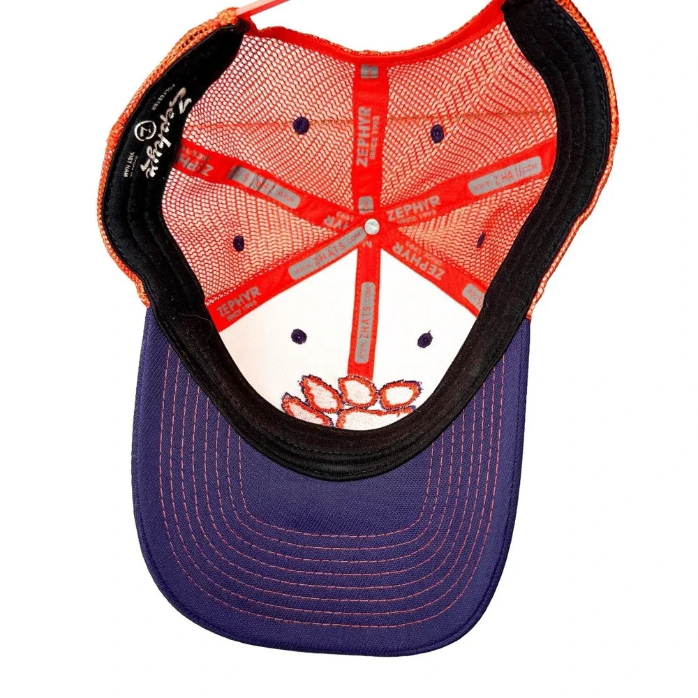 Clemson Tigers Mesh Snapback Hat Cap Paw Orange Purple Embroidered Adjustable